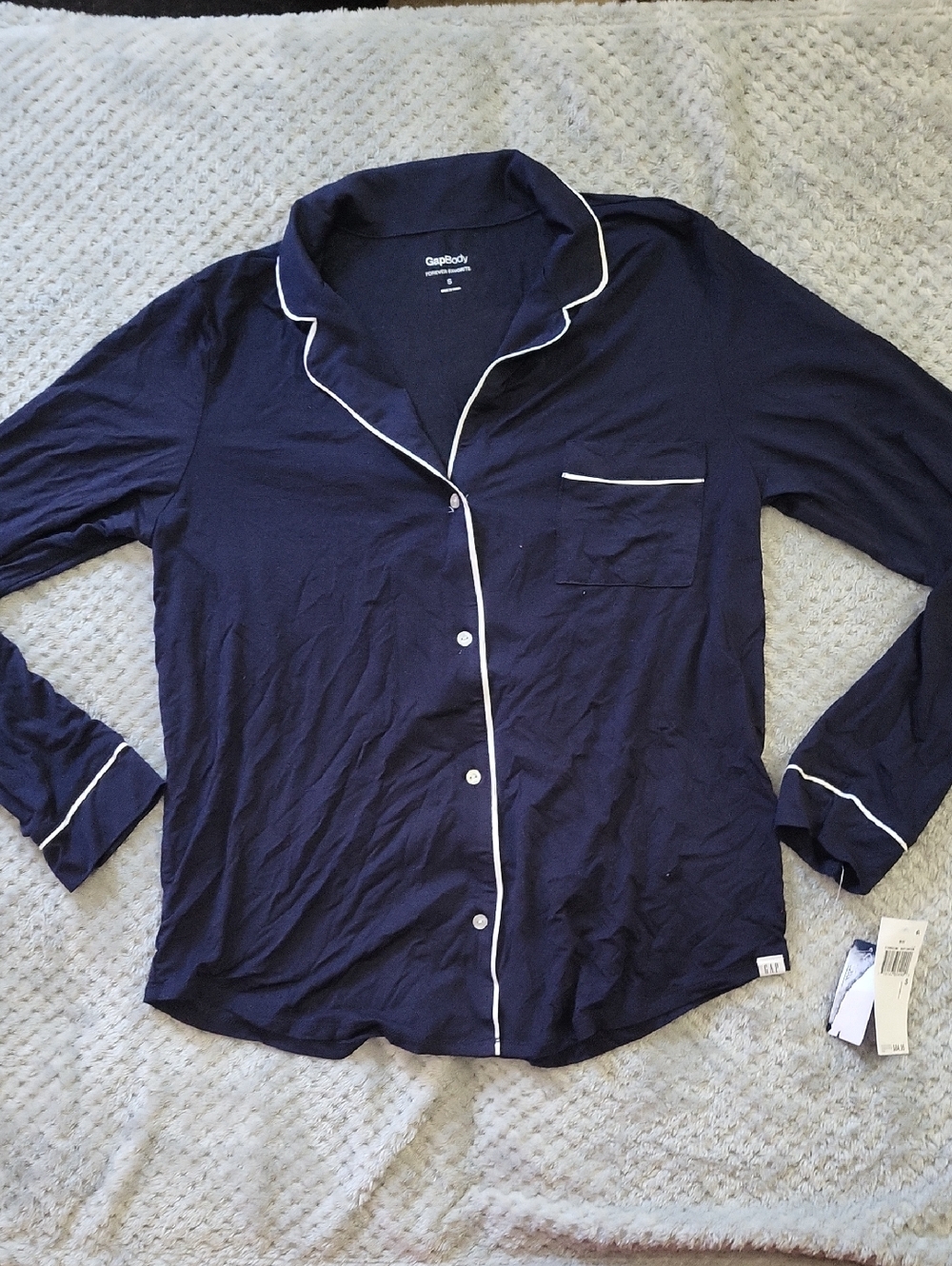 Nwt GapBody Navy Women’s Pajama Top with White Piping Small